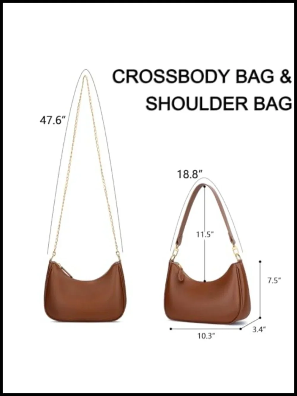 Faux Leather Hobo Bag with Chain Strap, Crossbody Shoulder Purse